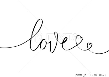 Love word one continuous line. Minimalist romantic linear lettering for valentines day greeting card, wedding invitation tattoo design. Vector illustration 123010675
