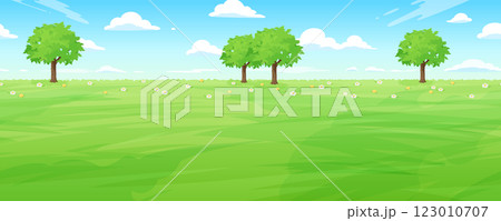 明るい草原の風景イラスト_横スクロールゲームの背景_シームレス 明るい草原の風景イラスト_横スクロールゲームの背景_シームレス 123010707