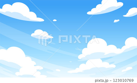 かわいいシンプルな雲が浮かぶ空の背景イラスト_16:9 123010769