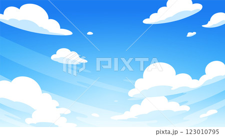 かわいいシンプルな雲が浮かぶ空の背景イラスト_16:9 かわいいシンプルな雲が浮かぶ空の背景イラスト_16:9 123010795