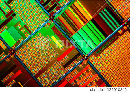 Silicon semiconductor wafer close-up. In electronics, a wafer also called a slice or substrate is a thin slice of semiconductor, a crystalline silicon, used for the fabrication of integrated circuits 123010843