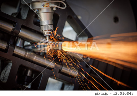 CNC Laser and gas cutting of metal, modern industrial technology. 123010845