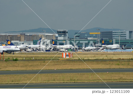 Frankfurt, Germany, July 9, 2017: Airport Apron with Terminal and Tower 123011100