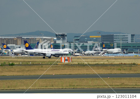 Frankfurt, Germany, July 9, 2017: Airport Apron with Terminal and Tower 123011104