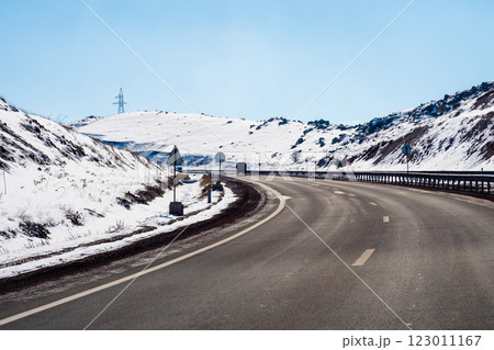 turn of M1 highway in Shirak Province of Armenia 123011167