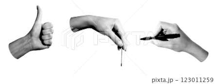 Set of halftone images of hands. Pop art retro style illustration 123011259