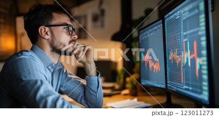 Financial Analyst With Data Visualization Screen 123011273