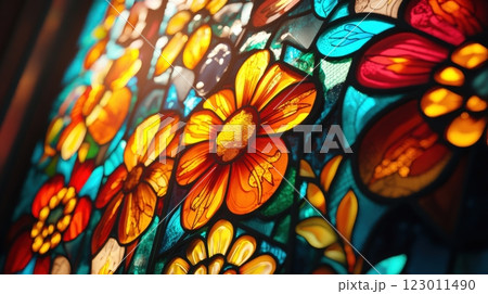 Stained Glass Floral Motif background 123011490