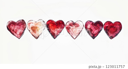 Five red hearts on a white background Five red hearts on a white background 123011757