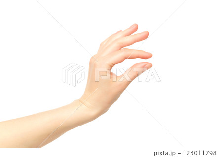Female hand isolated at white background making picking gesture. 123011798