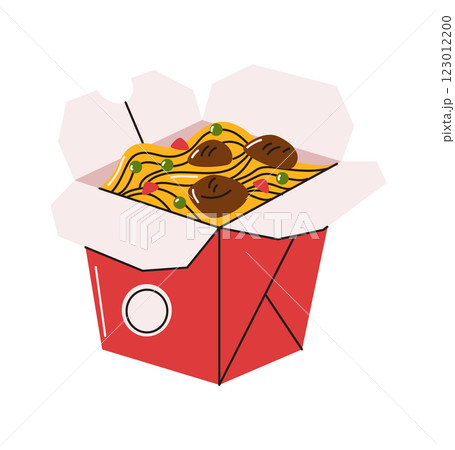Takeout noodles in a red box Takeout noodles in a red box 123012200