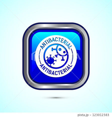 Antibacterial icon design illustration, Hygiene label symbol for product packaging, Button design Antibacterial icon design illustration, Hygiene label symbol for product packaging, Button design 123012383