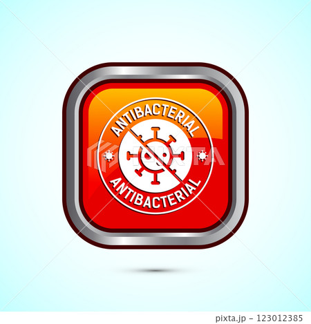 Antibacterial icon design illustration, Hygiene label symbol for product packaging, Button design Antibacterial icon design illustration, Hygiene label symbol for product packaging, Button design 123012385