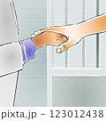 Two hands reach out towards each other, one belonging to a person in a white coat, suggesting a caring or supportive gesture.  Two hands reach out towards each other, one belonging to a person in a white coat, suggesting a caring or supportive gesture.  123012438