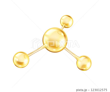 Rotating golden collagen molecule from spheres illustration 123012575