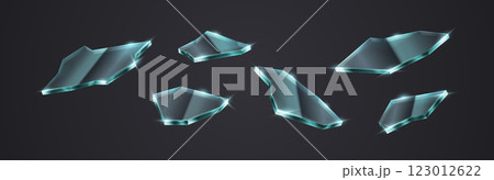 Scattered pieces of glass with light reflections 123012622