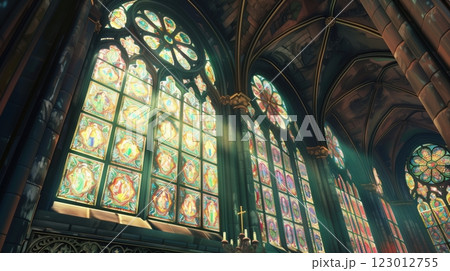 Colorful Stained Glass Window In A Cathedral Colorful Stained Glass Window In A Cathedral 123012755