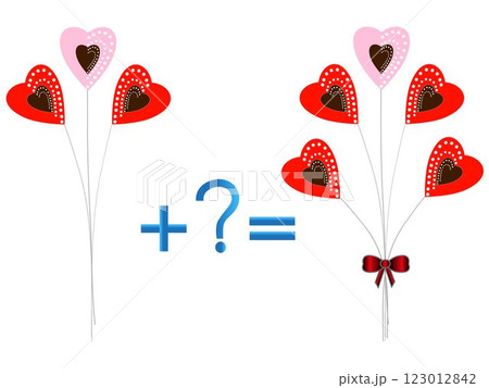 Educational game for children, illustration of mathematical addition, examples with hearts. Educational game for children, illustration of mathematical addition, examples with hearts. 123012842