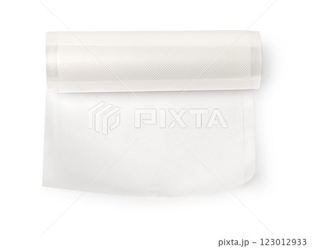 Rolls of vacuum sealer bags unrolling on white background 123012933