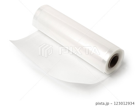 Rolls of vacuum sealer bags unrolling on white background 123012934