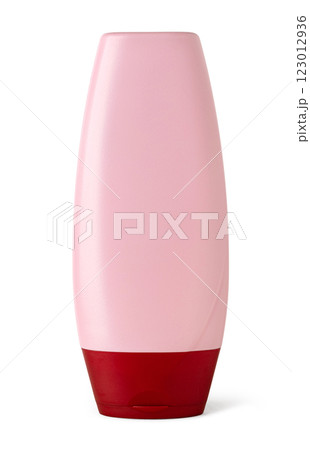 Pink bottle with red cap for cosmetic products Pink bottle with red cap for cosmetic products 123012936
