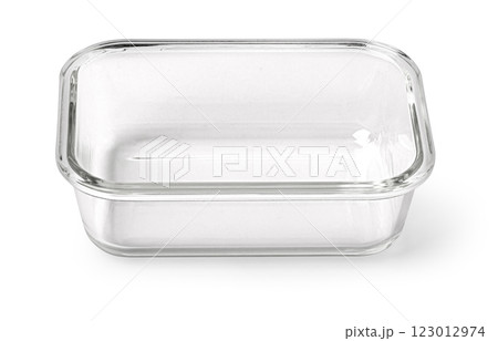 Empty rectangular glass baking dish on white background 123012974