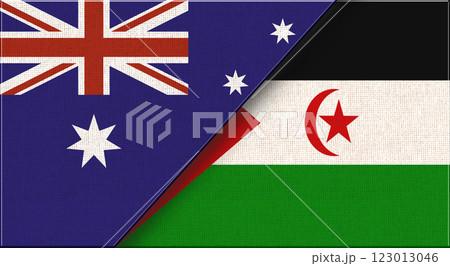Flags of Australia and Western Sahara. Together - Fabric Texture-3D illustration 123013046