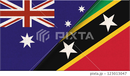 Two Flags Together Australian and Saint Kitts and Nevis flags on fabric surface 123013047