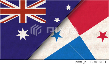 Two Flag Together Australian and Panama national flags on fabric.3D illustration 123013101