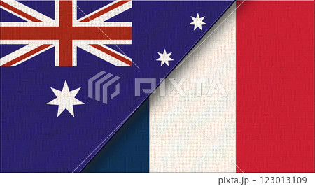 Two Flags Together Australian and Reunion flags on fabric surface 123013109