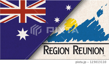 Two Flags Together Australian and Reunion flags on fabric surface Two Flags Together Australian and Reunion flags on fabric surface 123013110