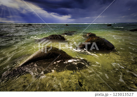 View from the beach to the sea 123013527