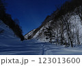 月明りで照らされた厳冬の真夜中の雪山 123013600