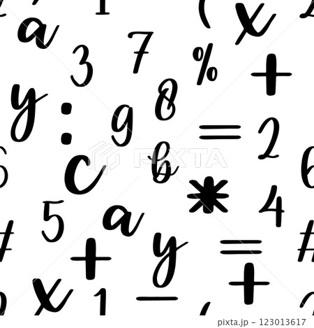 Seamless pattern with beautiful numbers. Algebra and geometry, calculations 123013617