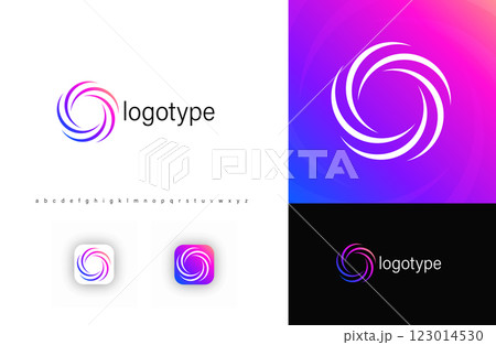 Abstract swirl logo with dynamic, rotating curves symbolizing motion, energy, digital innovation. Ideal for technology, AI, startups, fintech, consulting, modern branding. Vector logotype 123014530