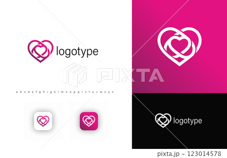 Abstract heart logo with intertwined lines symbolizing love, connection, unity, and care. Perfect for dating apps, wedding businesses, healthcare, psychology, wellness branding. Vector logo Abstract heart logo with intertwined lines symbolizing love, connection, unity, and care. Perfect for dating apps, wedding businesses, healthcare, psychology, wellness branding. Vector logo 123014578