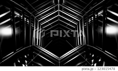 Experience a Futuristic Black Hexagonal Tunnel that features Stunning Reflective Surfaces. Design 123015478