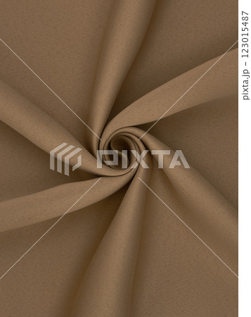 Close-up of twisted brown curtain fabric texture in smooth folds Close-up of twisted brown curtain fabric texture in smooth folds 123015487