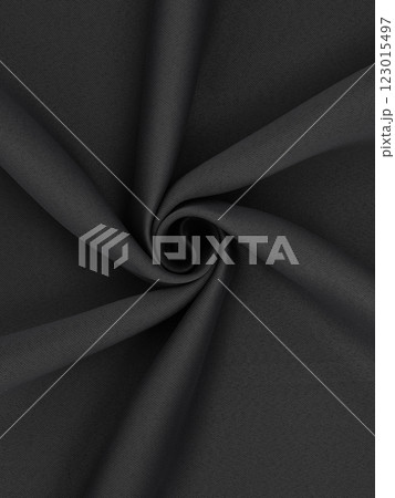Close-up of twisted black curtain fabric texture in smooth folds 123015497