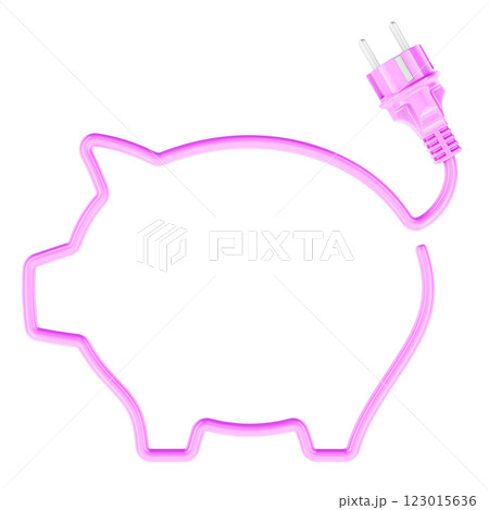 Energy saving for home, concept. Piggy Bank silhouette from power cable with plug. 3D rendering 123015636