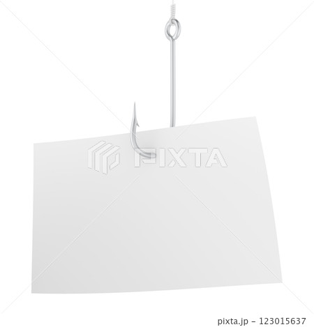 Fishing Hook with Blank Note Paper, 3D rendering 123015637