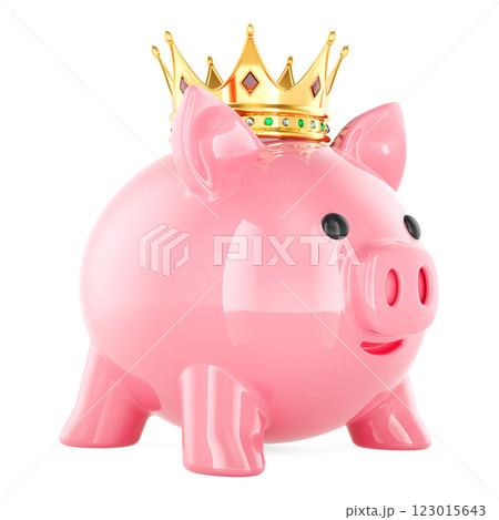 Piggy Bank with Gold Crown, 3D rendering 123015643