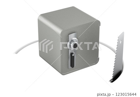 Safe box with cutting saw. Financial risk concept, 3D rendering 123015644
