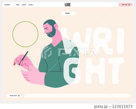 Writing people, modern flat vector concept illustration- standing man thoughtfully writing on notebook, bubble near head Metaphor for reflection, personal insight, contemplation, creative expression 123015873