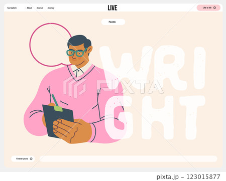 Writing people, modern flat vector concept illustration- standing man thoughtfully writing on clipboard, bubble near head Metaphor for reflection, personal insight, contemplation, creative expression Writing people, modern flat vector concept illustration- standing man thoughtfully writing on clipboard, bubble near head Metaphor for reflection, personal insight, contemplation, creative expression 123015877