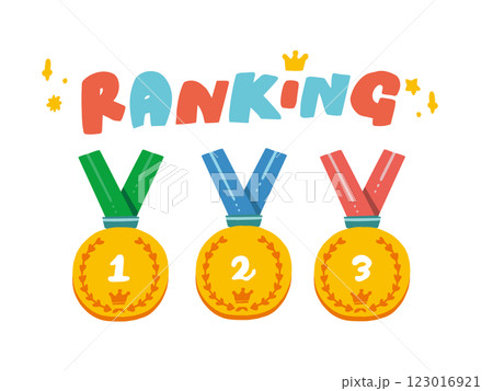 1位から3位の金メダルとランキングのポップな英文字 1位から3位の金メダルとランキングのポップな英文字 123016921