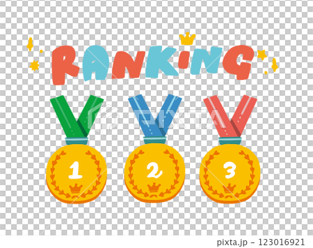 1位から3位の金メダルとランキングのポップな英文字 1位から3位の金メダルとランキングのポップな英文字 123016921