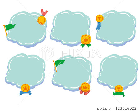 金メダルと旗の雲形フレーム イラストセット 金メダルと旗の雲形フレーム イラストセット 123016922