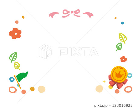 金メダルと旗と花の春フレーム イラストセット 金メダルと旗と花の春フレーム イラストセット 123016923