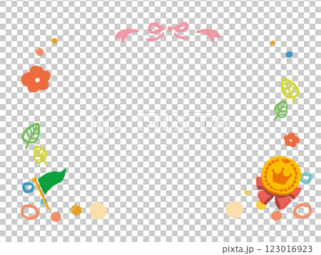 金メダルと旗と花の春フレーム イラストセット 金メダルと旗と花の春フレーム イラストセット 123016923